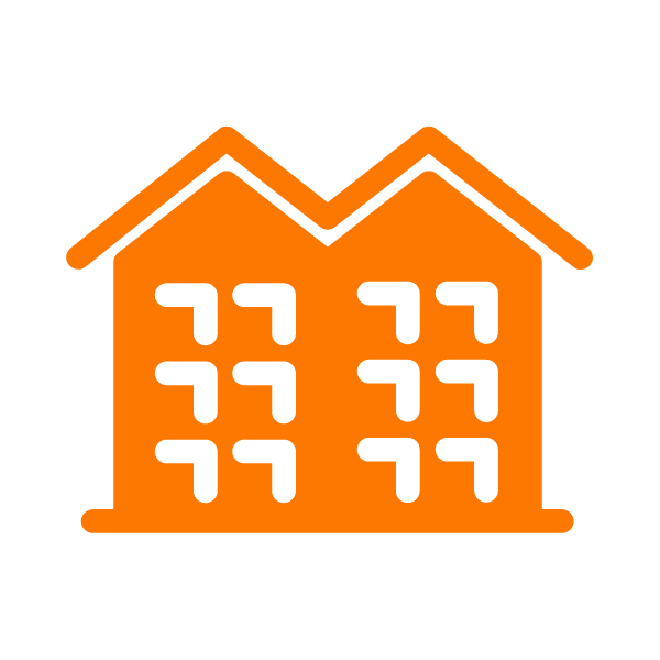 An icon of a two houses connected to eachother in orange.