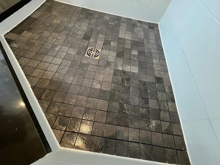 New floor tiling for a shower.